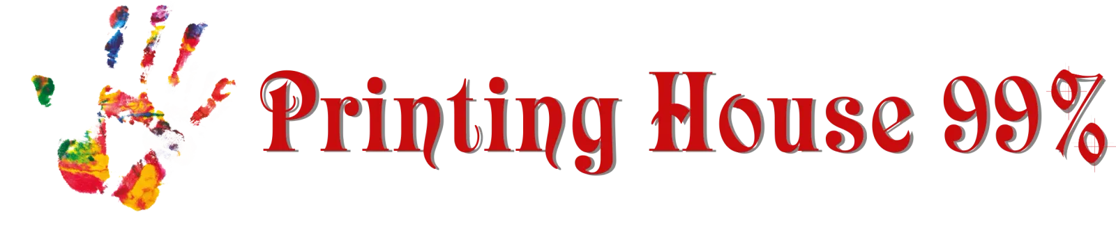 Red logo with colorful hand of Printing House 99% (percent)